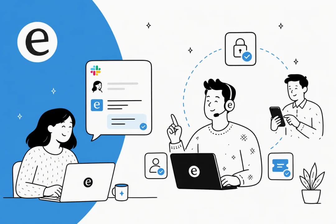 Illustration of an AI teammate answering internal IT tickets in Slack for an IT support team