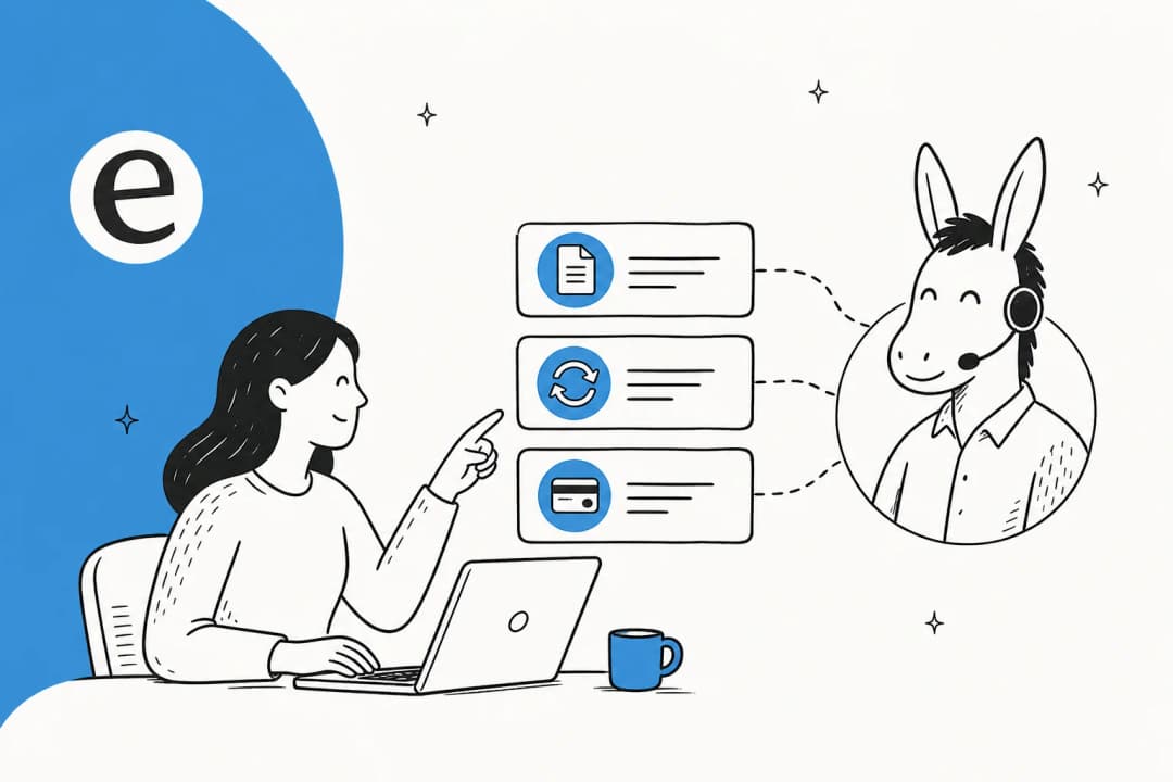 Illustration of AI handling billing support tickets: invoices, refunds and subscriptions