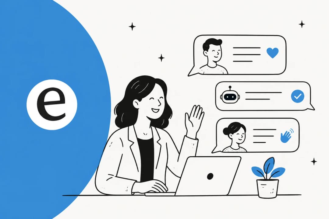 Illustration of customer service chat bubbles and welcome greetings