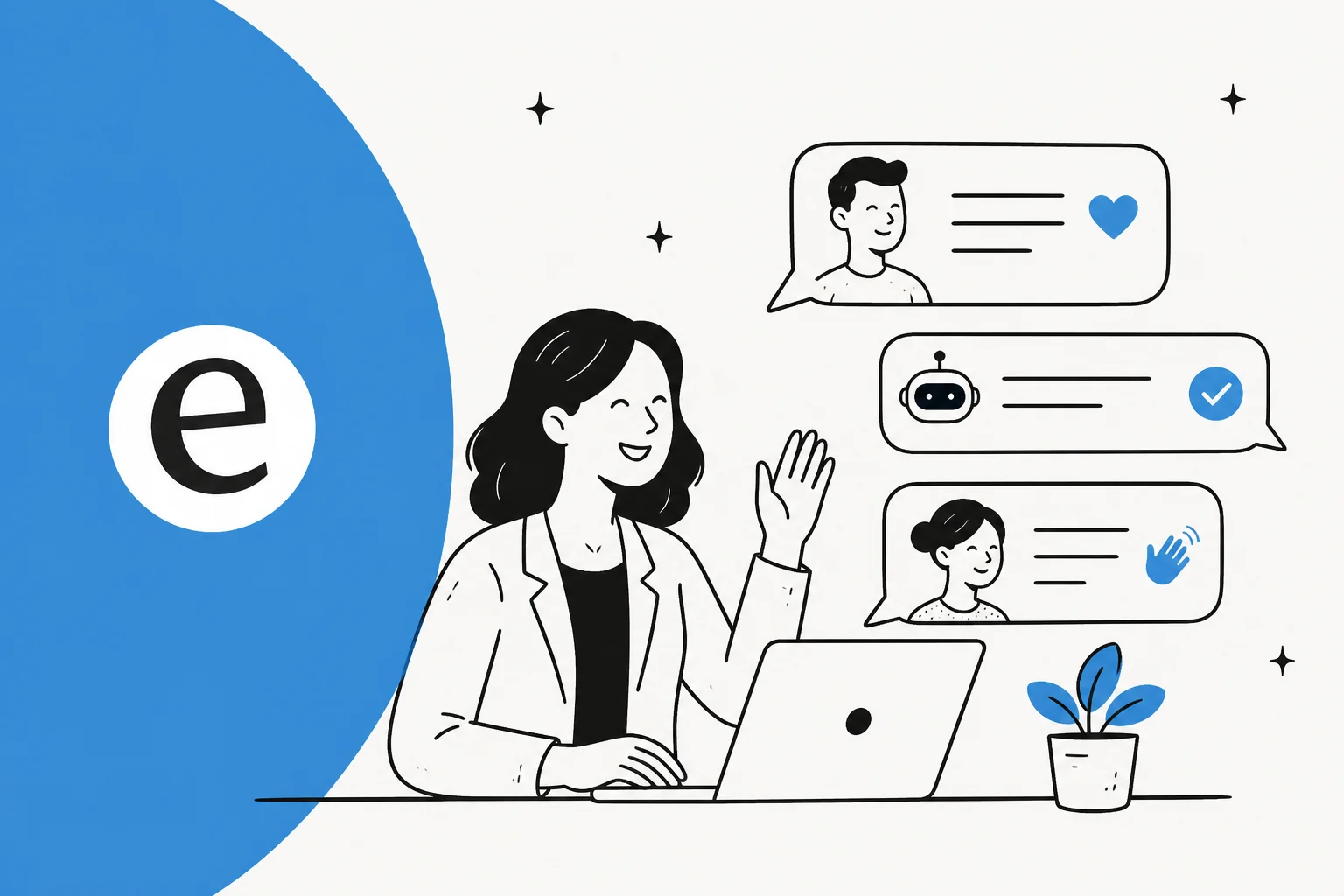 Illustration of customer service chat bubbles and welcome greetings