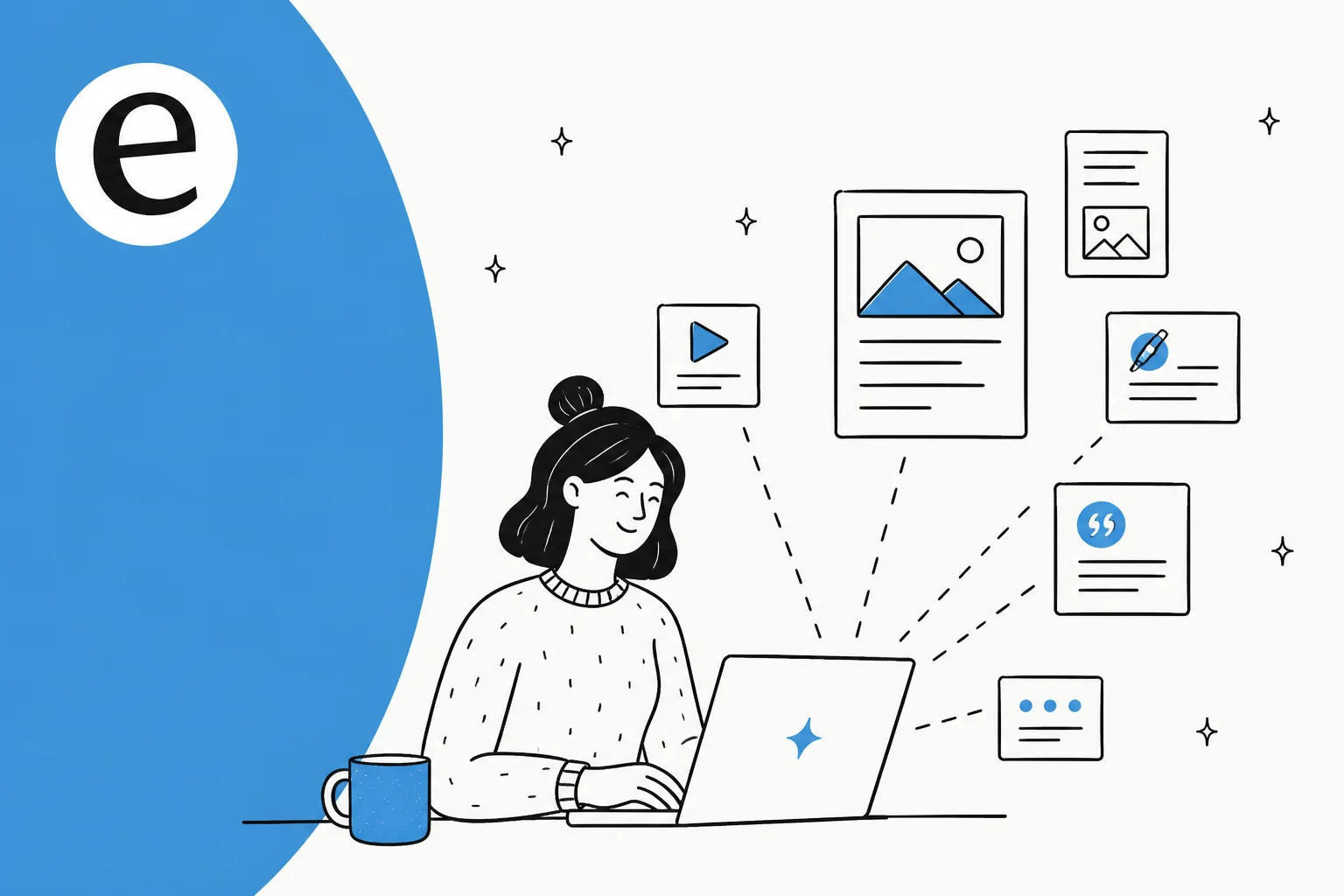 Illustration of an AI blog writer producing content for multiple agency clients