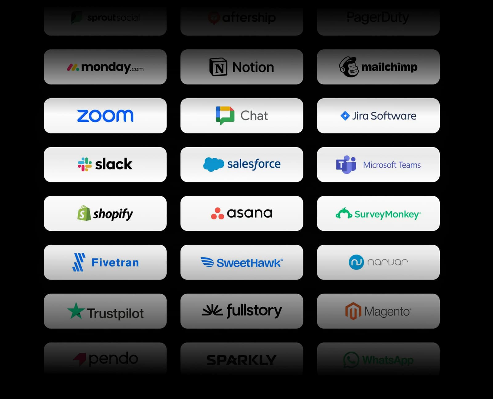 A sample of the integrations available in the Zendesk App Marketplace, as taken from Zendesk