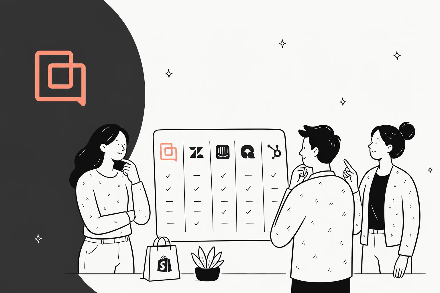 Illustration of customer support tools compared as alternatives to Gorgias