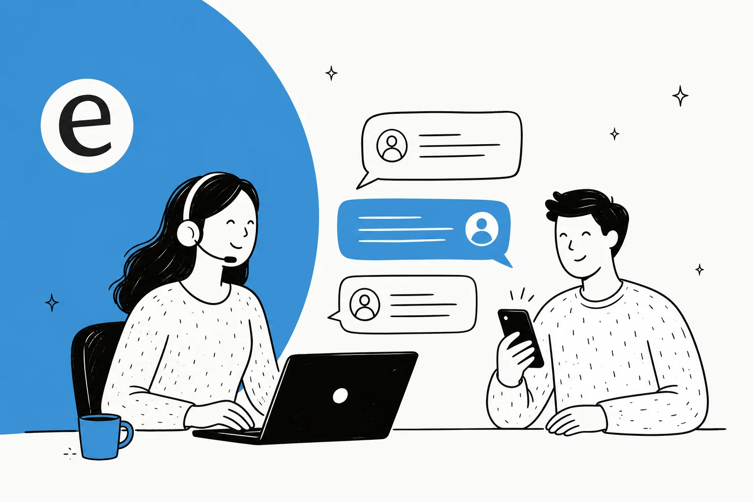 Customer service chat examples illustrated as live chat conversation bubbles