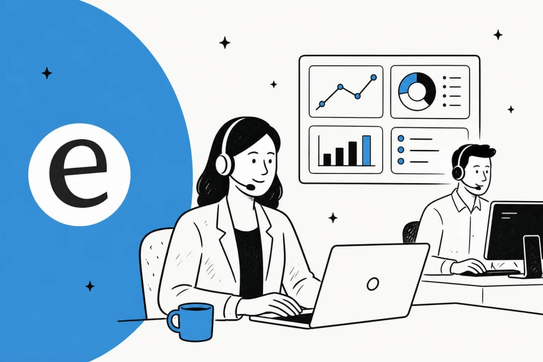 Illustrated hero for a contact center management guide in eesel blue