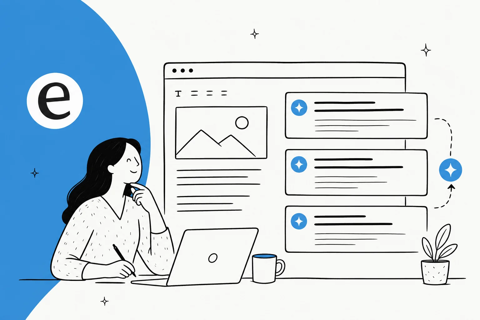 An AI drafting several blog post title options on a clean editor canvas
