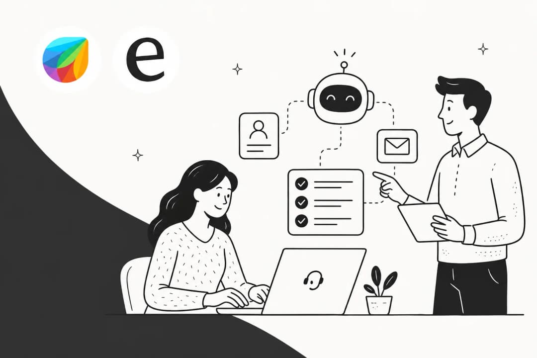 Hero illustration for a 2026 listicle of the best AI automation apps for Freshdesk, with logo references for Freshdesk and eesel