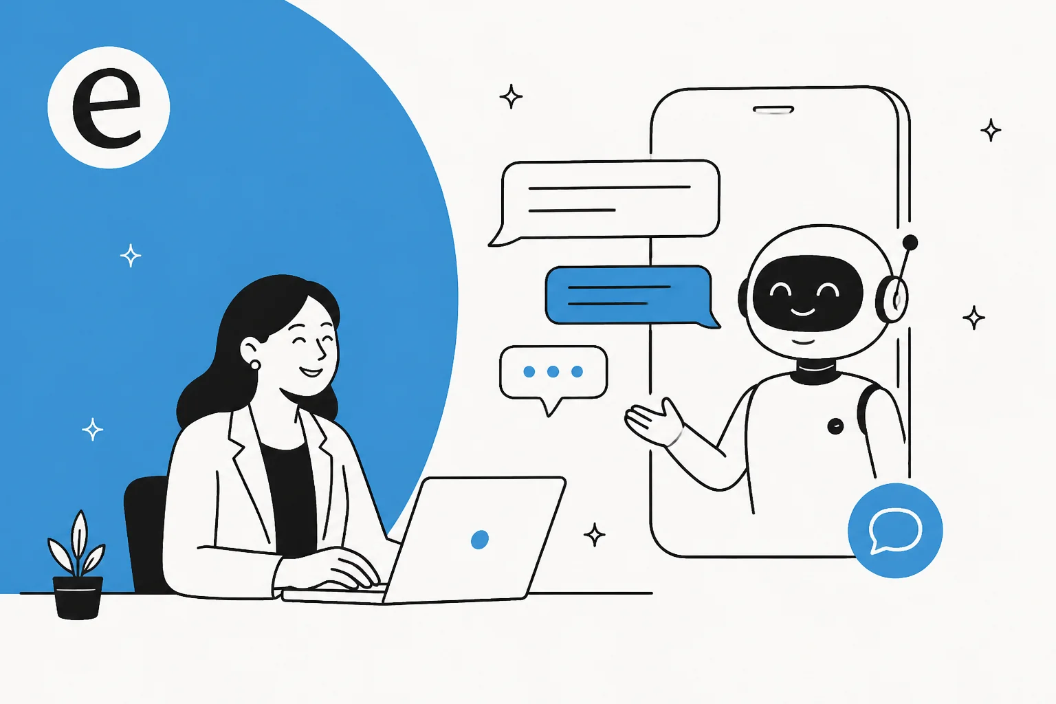 Illustration of AI being added to a text-message customer support conversation