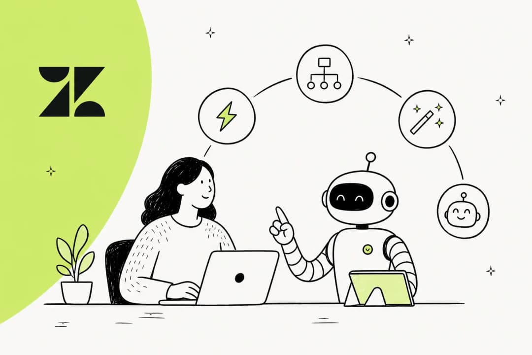 Zendesk automation guide cover illustration showing triggers, automations, and macros