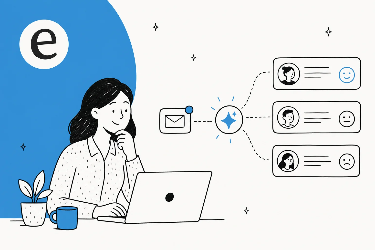 Illustration of AI reading customer emotion across a support inbox