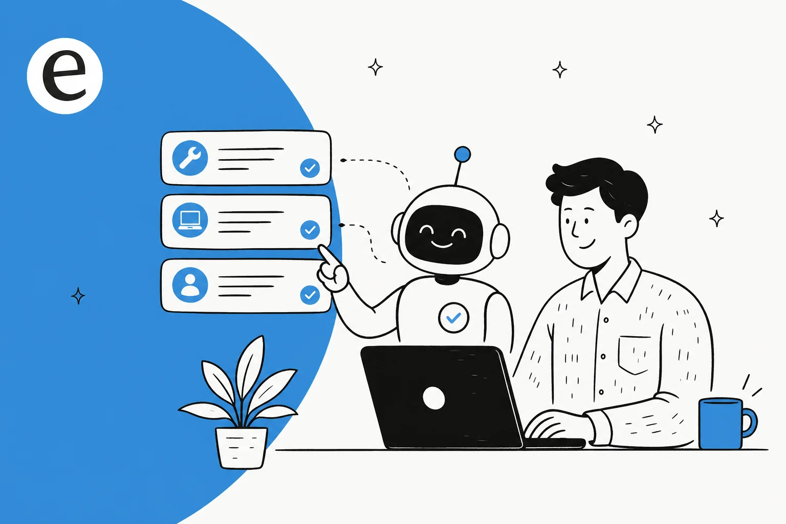 Illustration of an AI teammate resolving technical support and IT helpdesk tickets