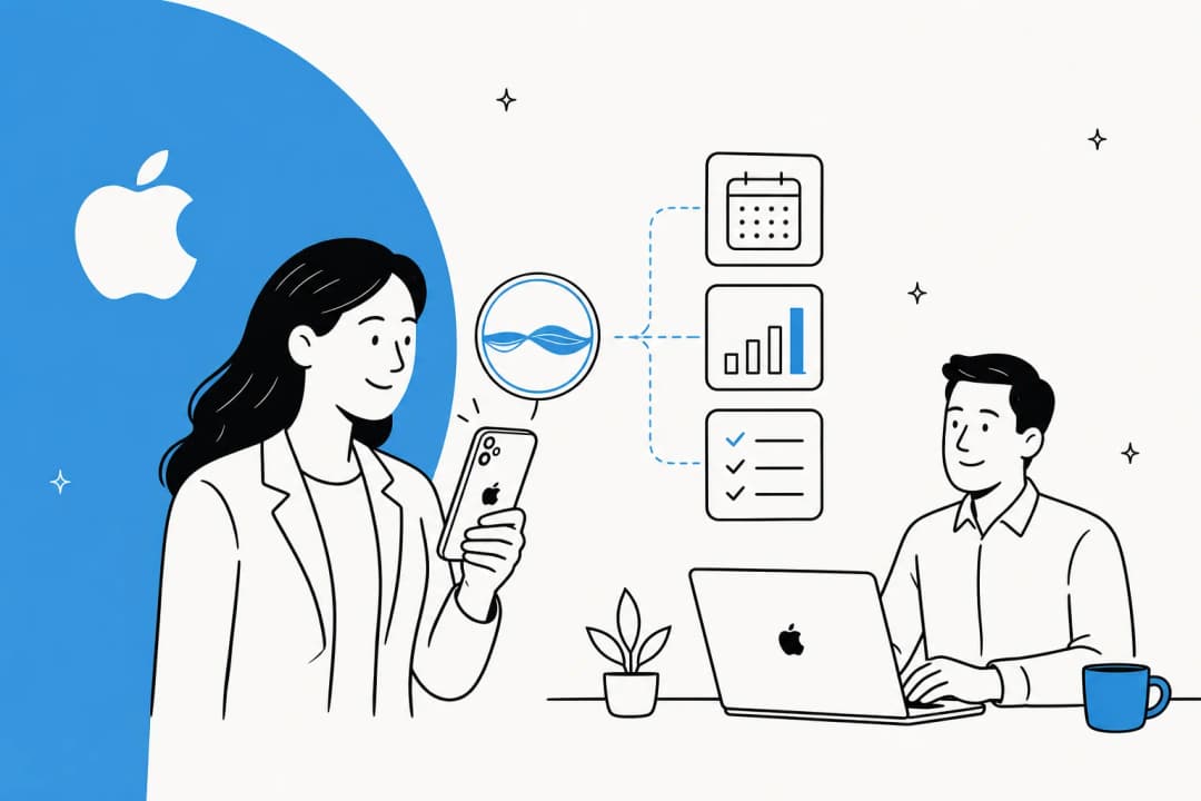Illustration of the Apple Intelligence Siri assistant meeting business software workflows