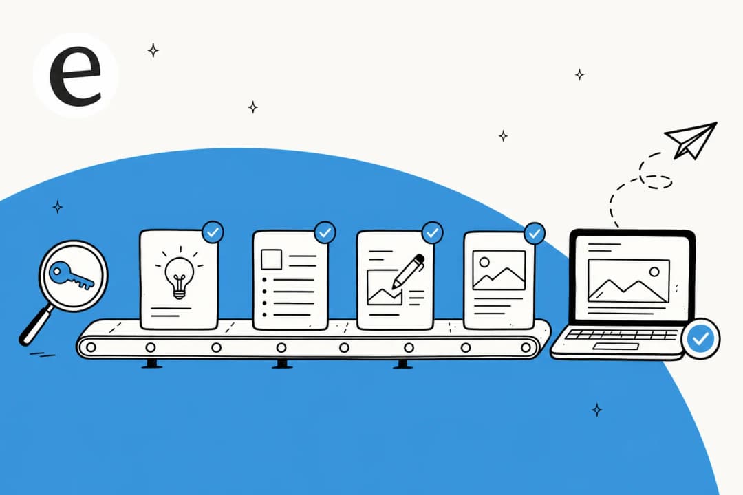 An AI content operations workflow turning a keyword into a finished, published blog post