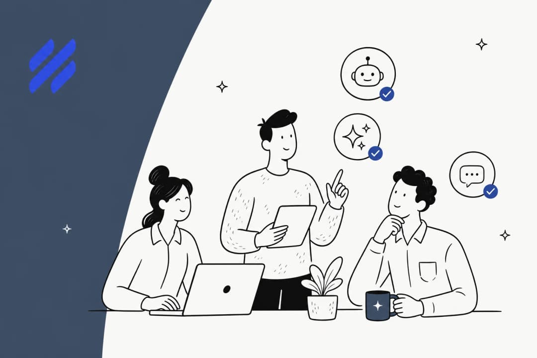Hero illustration of AI agent tools layered on top of a Help Scout shared inbox