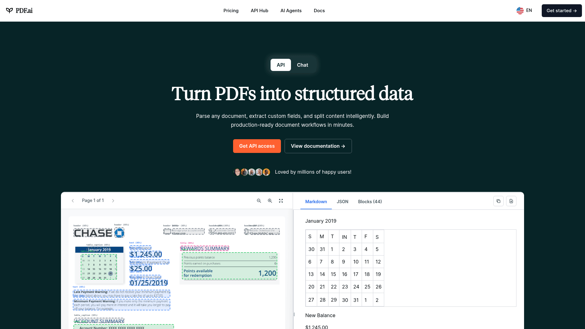 PDF.ai homepage interface, as taken from PDF.ai