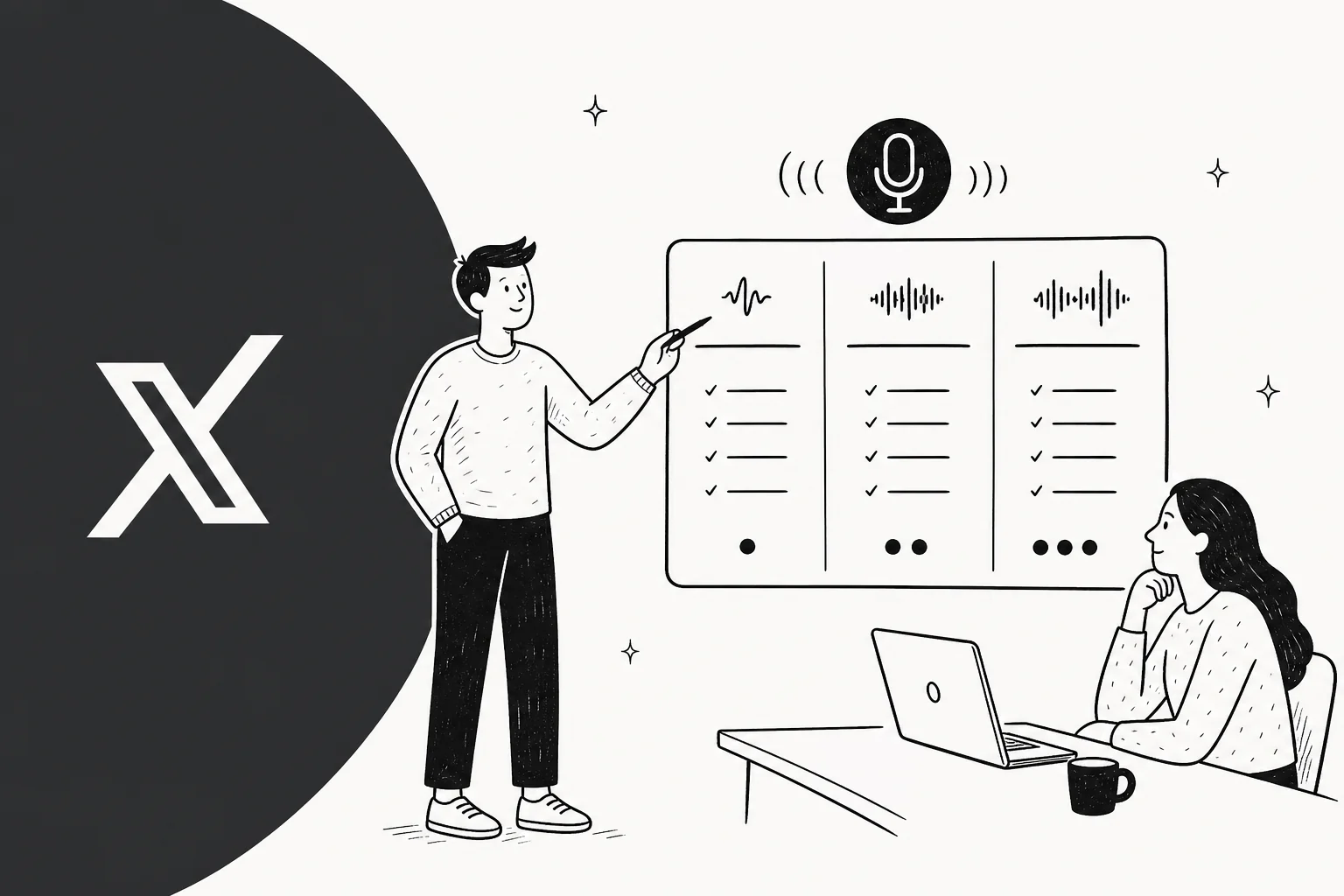 Illustration of a receipt and pricing dials for xAI's Grok Voice Agent Builder