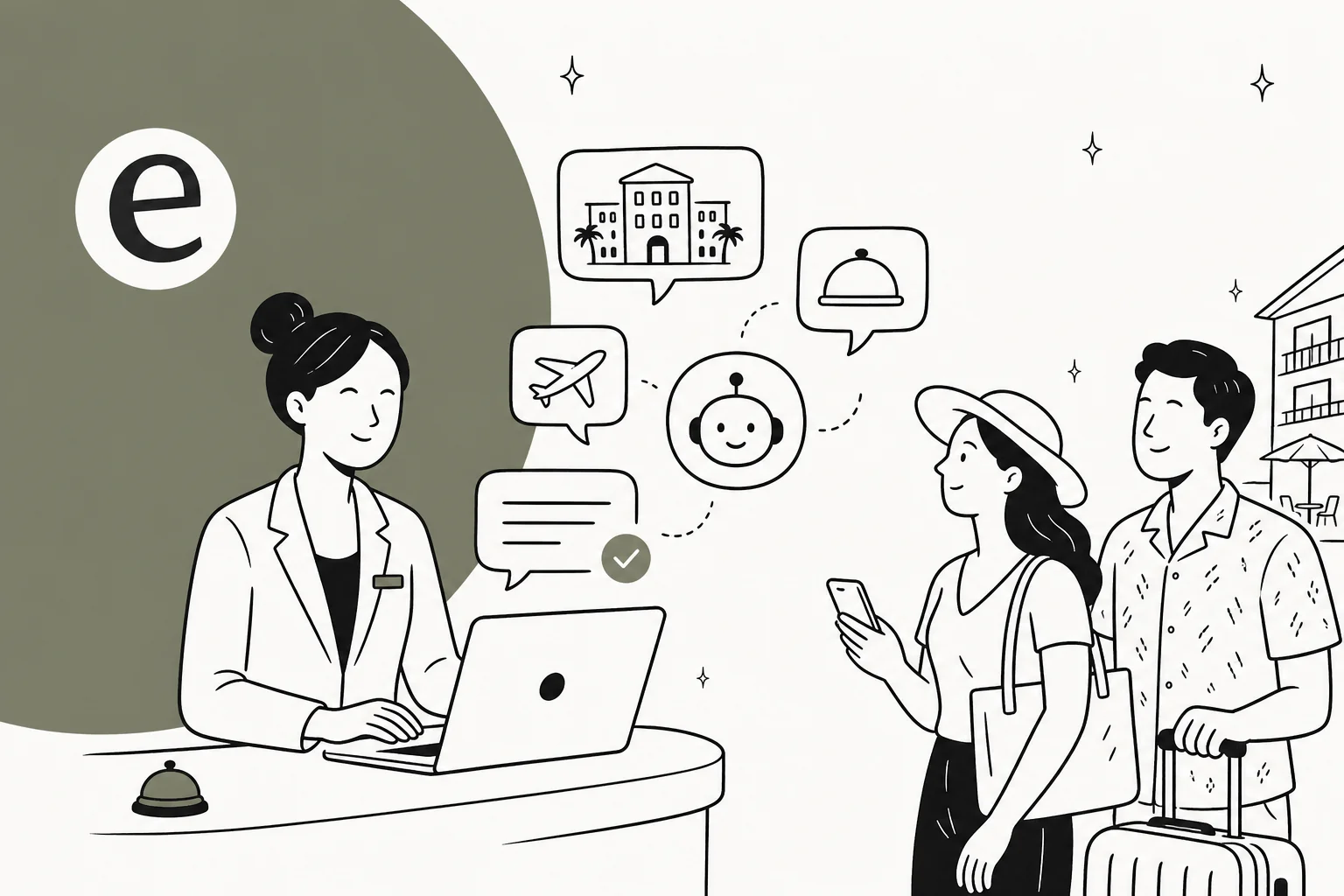 Illustration of AI customer service across a hotel guest journey