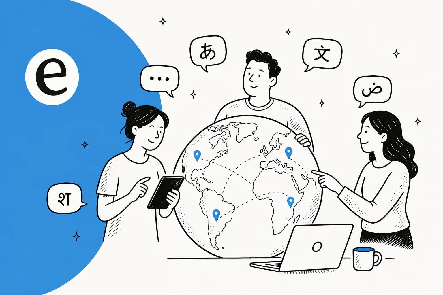 Illustration of blog content being localized into multiple languages for global search
