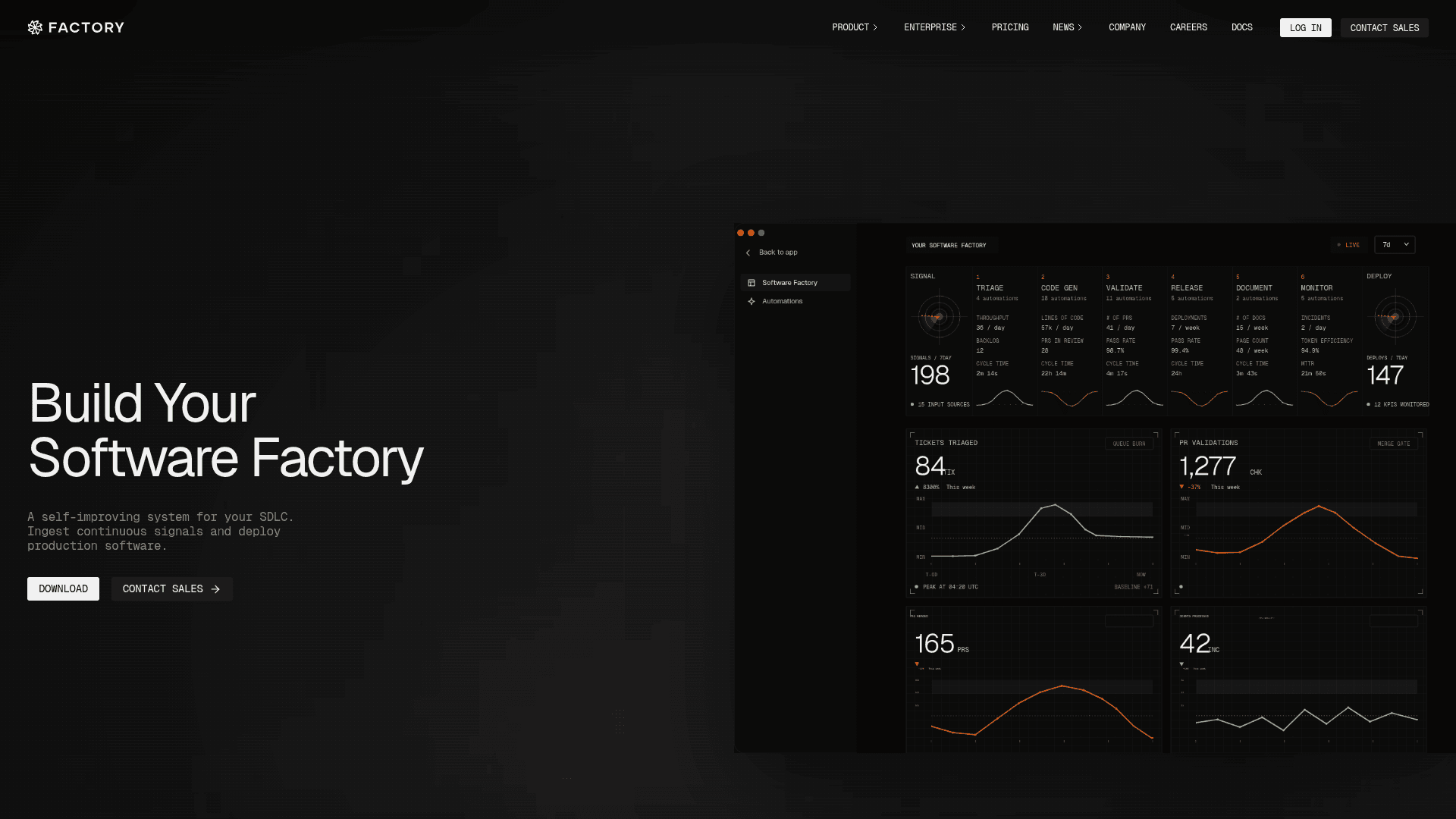 The Factory AI homepage introducing its Droid agents, as taken from Factory