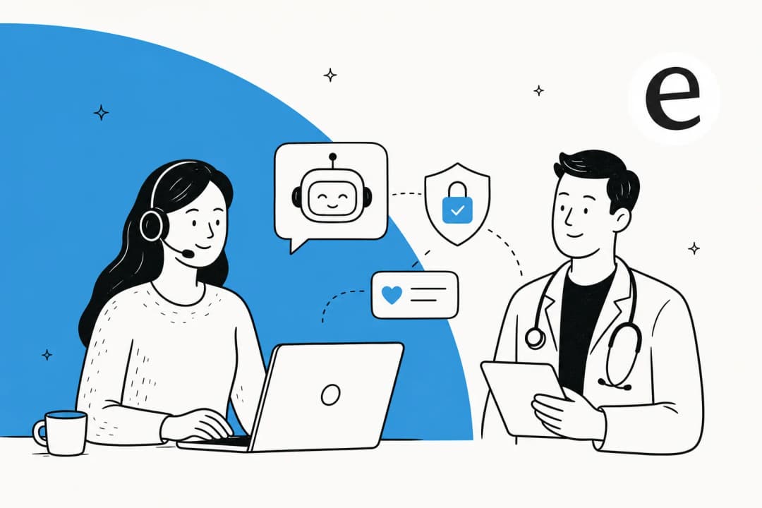 Illustration of secure, HIPAA-compliant AI handling a healthcare support ticket