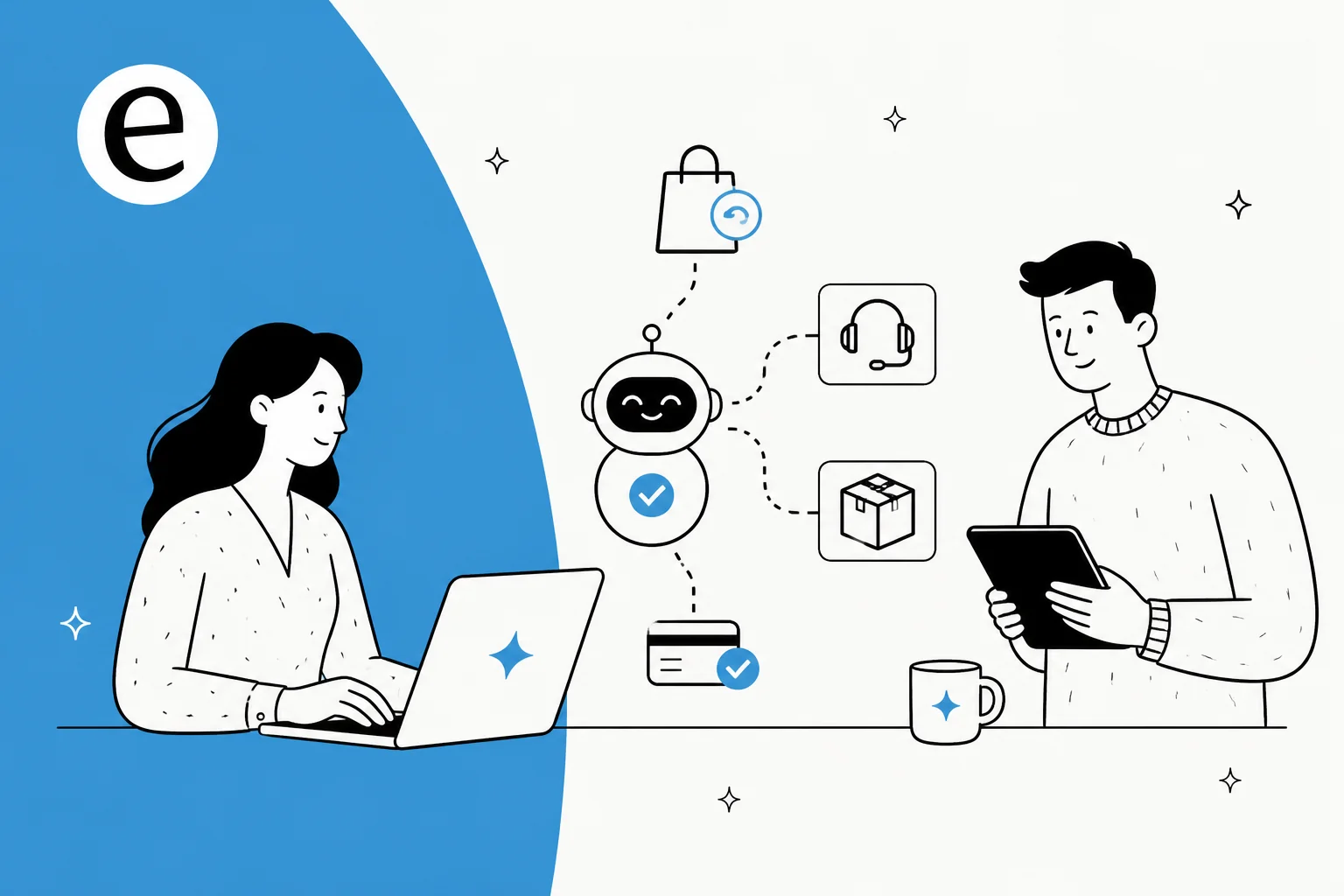 Illustration of an AI agent checking a return policy and approving an eligible refund