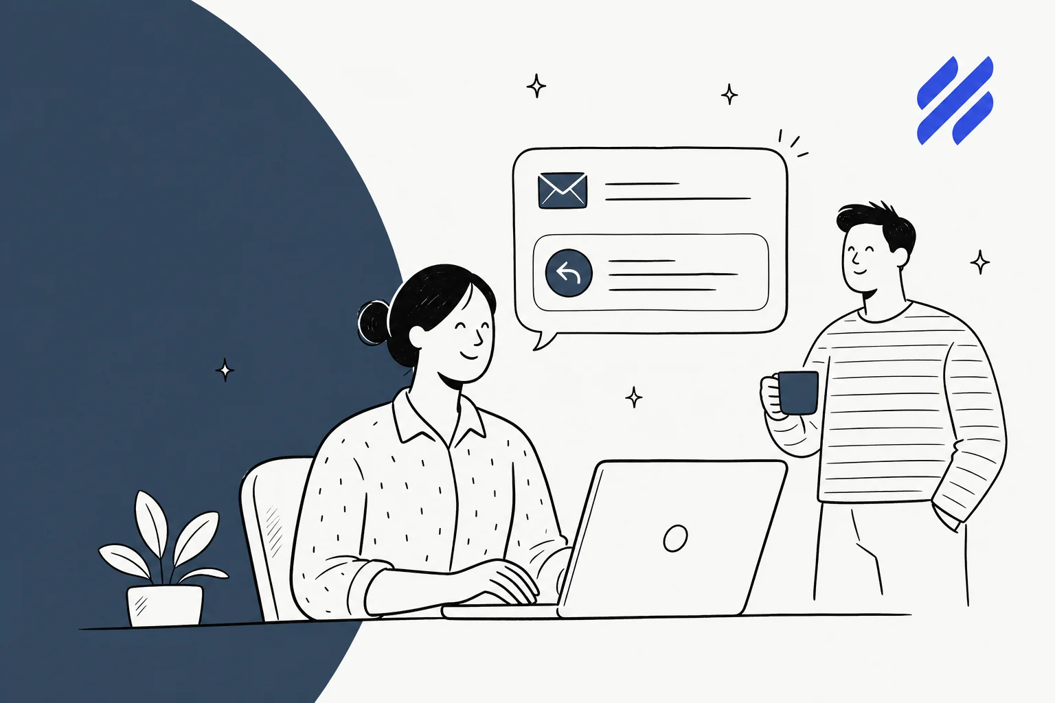 Illustration of a Help Scout support agent reviewing an AI-drafted email reply