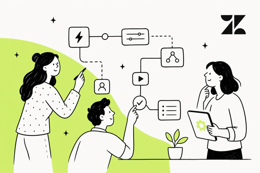 Illustration of Zendesk automation settings: triggers, automations, and macros