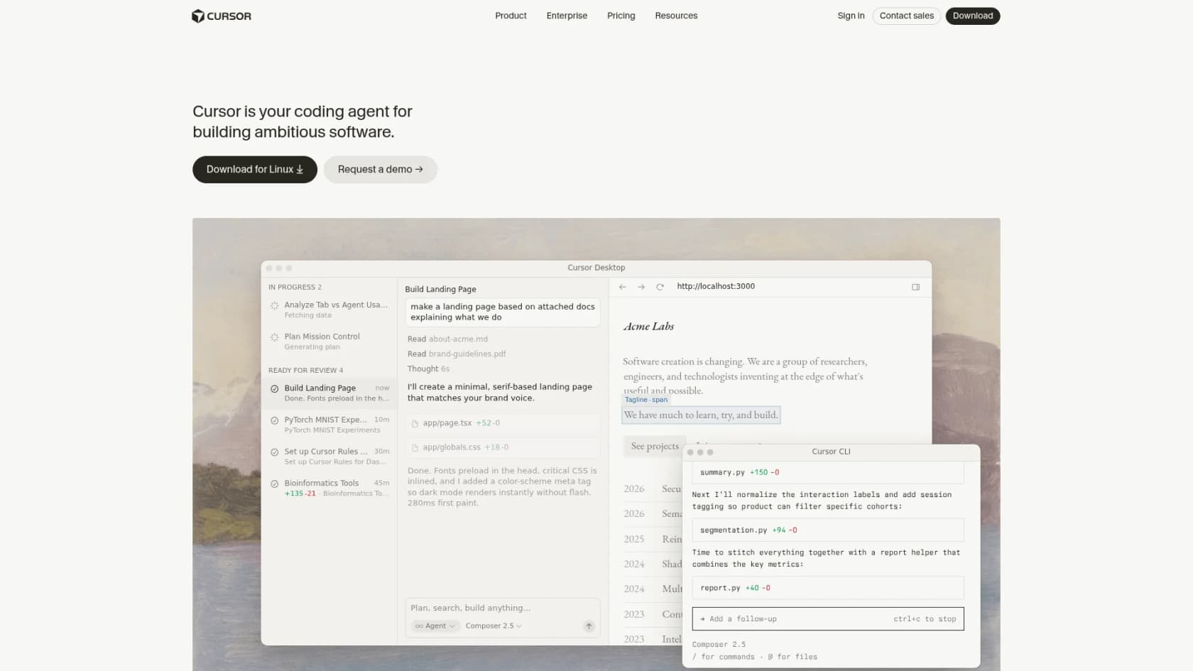 Cursor IDE showing the AI assistant panel alongside a code editor, as taken from Cursor