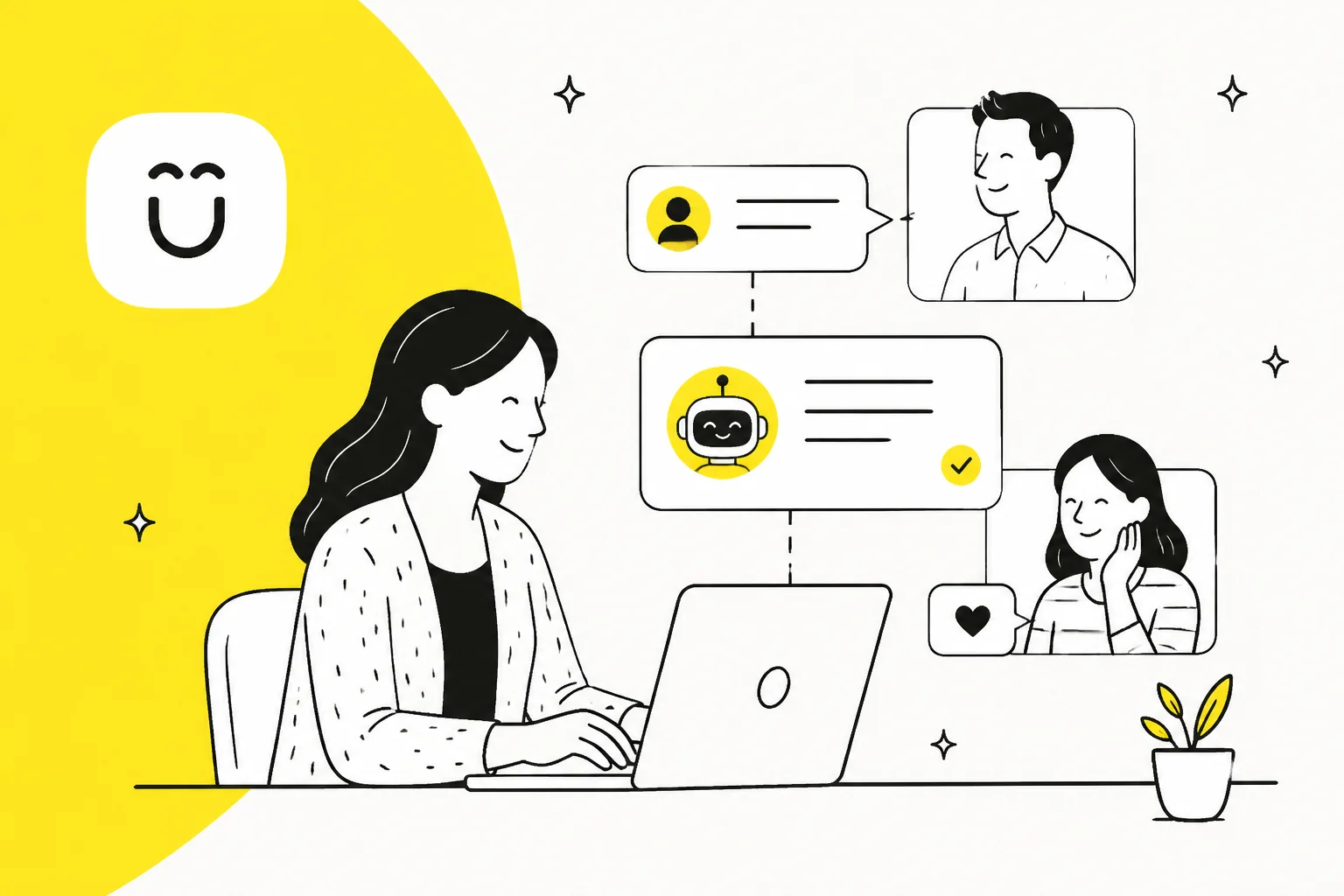 Illustration of AI drafting and sending automatic replies inside Kustomer