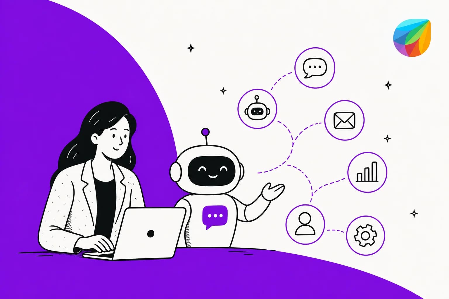 Hero illustration of AI agent tools for the Freshchat customer messaging platform