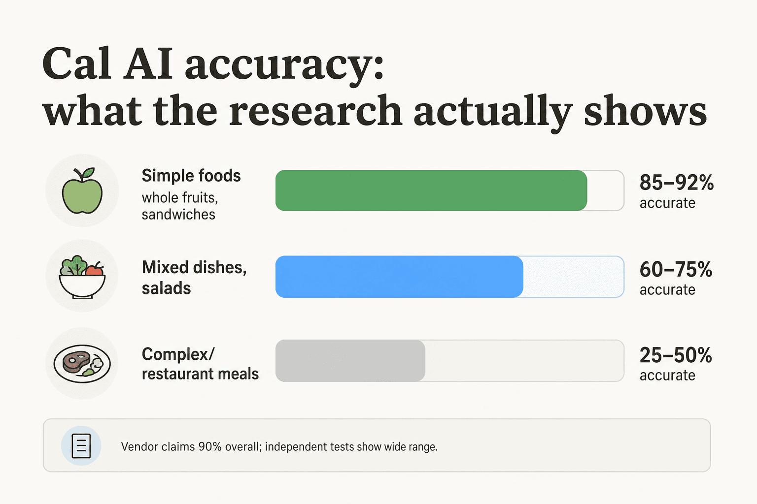 Cal AI calorie accuracy by food type - simple foods vs mixed dishes vs restaurant meals