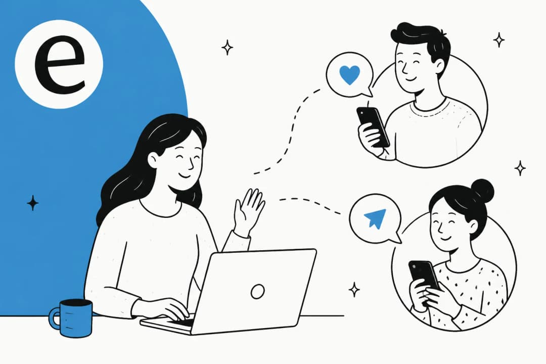 Illustration of a support agent messaging two customers across channels