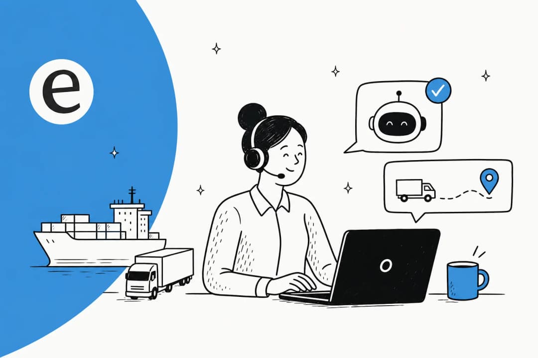 Illustration of an AI support agent routing logistics queries about orders, deliveries, and shipping