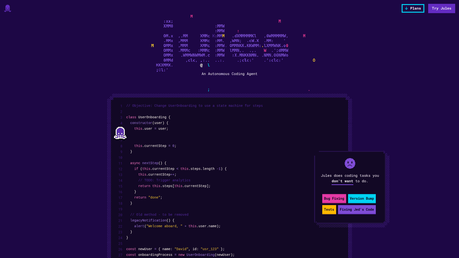 The Google Jules homepage showing its async coding agent, as taken from Google