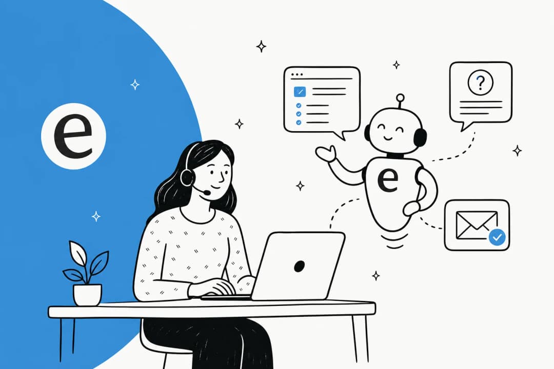Illustration of AI deflecting repetitive FAQ tickets in a customer support queue