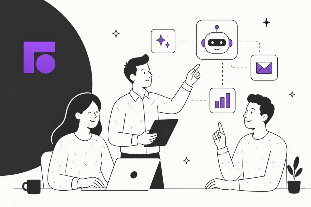 Illustration of a support team using AI inside the Front shared inbox
