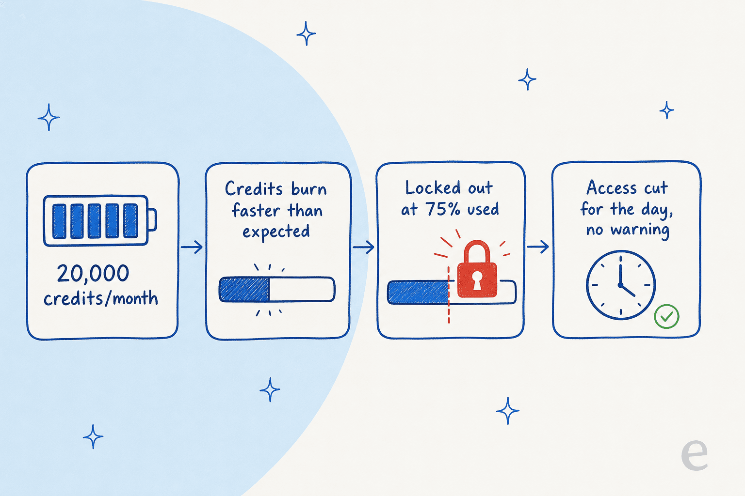How Abacus.ai's credit system locks you out: a monthly allowance drains, then access is cut at the 75% mark