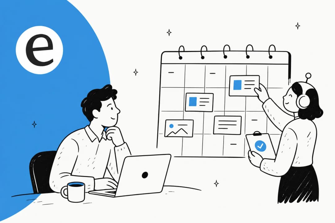 An AI teammate pinning finished blog posts onto a content marketing calendar