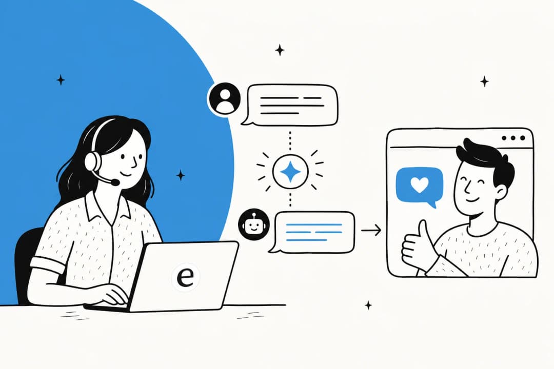 Illustration contrasting a static canned response template with an AI-generated context-aware reply