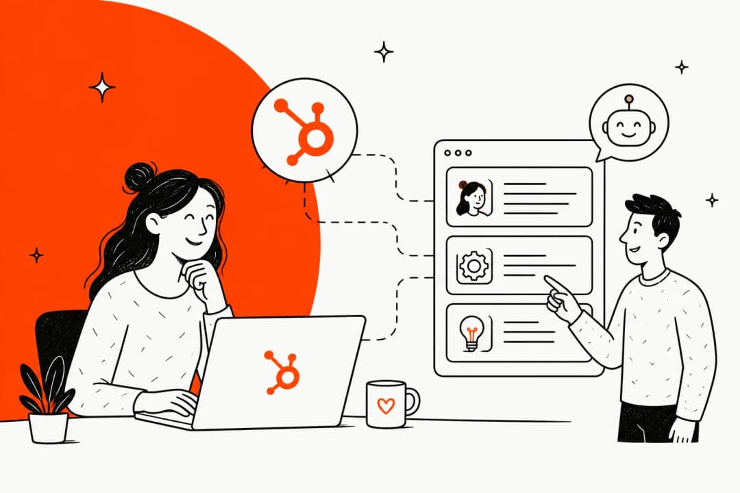 Illustration of AI generating and surfacing HubSpot Service Hub knowledge base articles