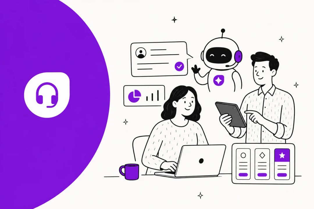 Illustration of the Freshdesk Freddy AI agent resolving customer support tickets