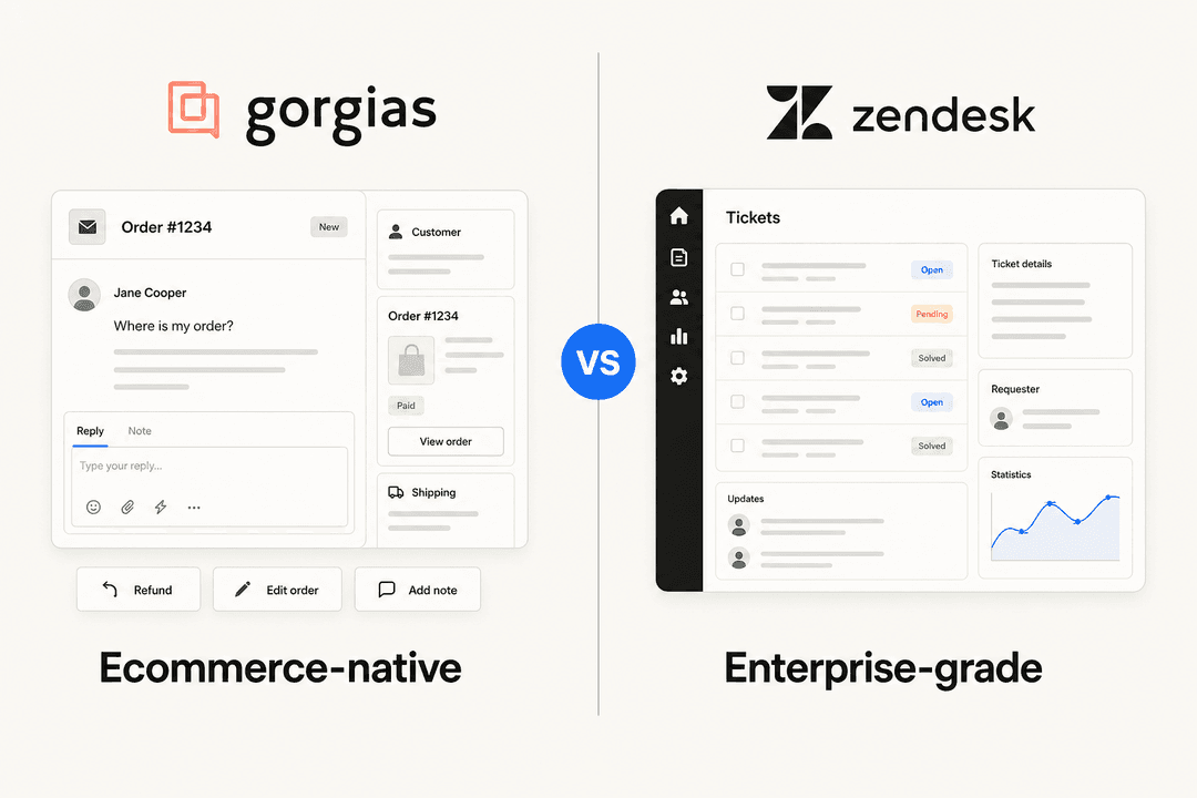 Gorgias vs Zendesk comparison banner showing both product logos side by side