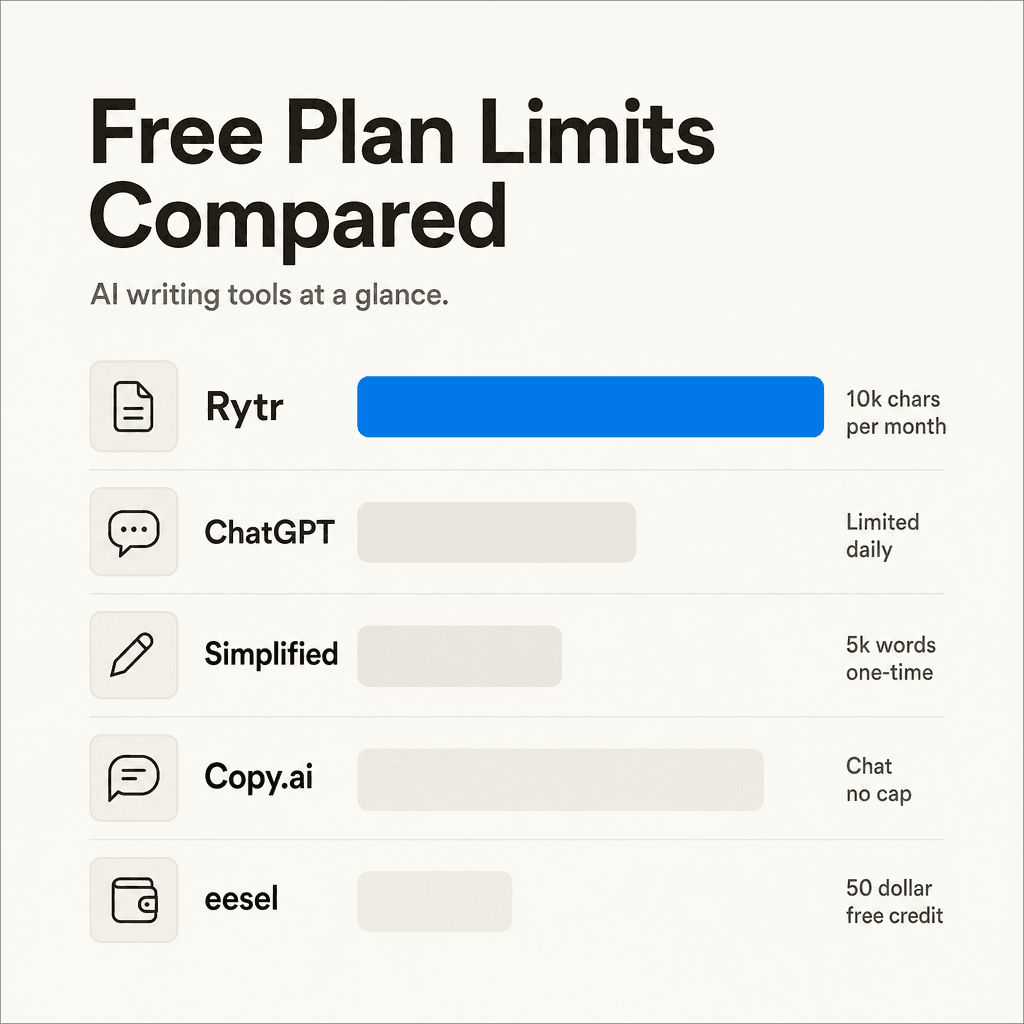 Free plan output limits across the six tools