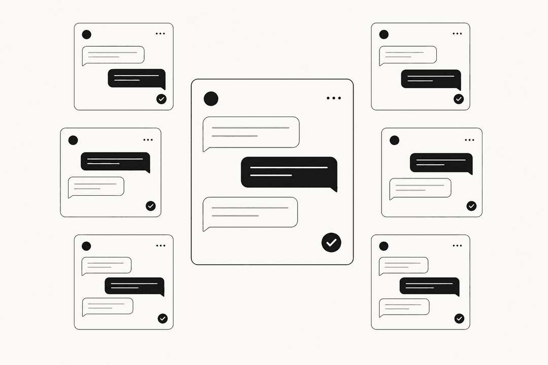 Seven floating chat interface cards representing Tidio Lyro alternatives