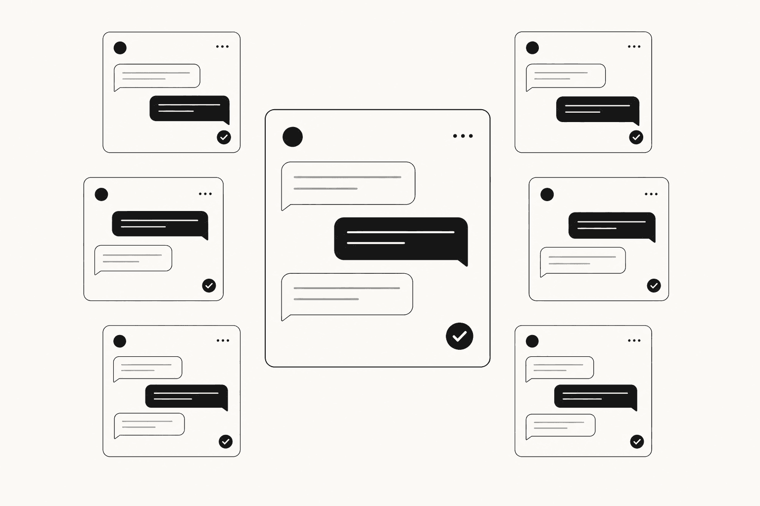 Seven floating chat interface cards representing Tidio Lyro alternatives