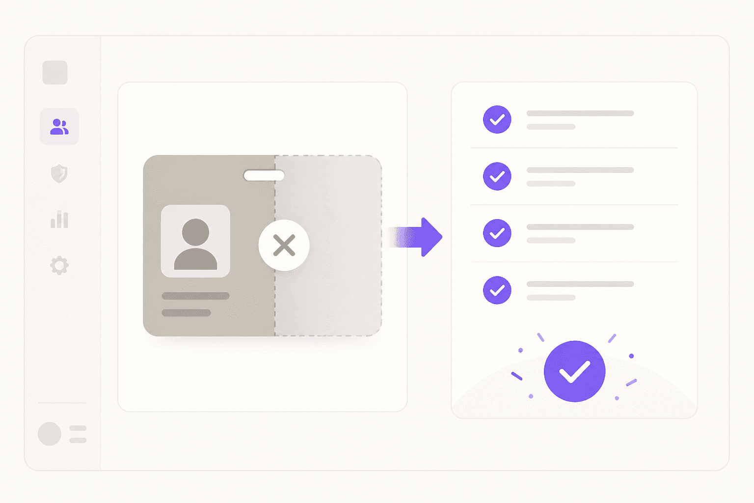 Illustration of an employee access card being deactivated alongside a completing checklist