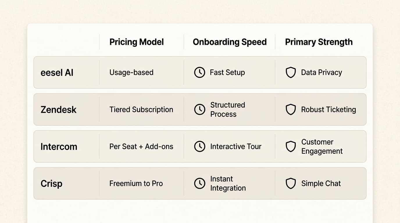 A comparison of top Helpshift alternatives based on pricing structure, setup time, and core strengths.