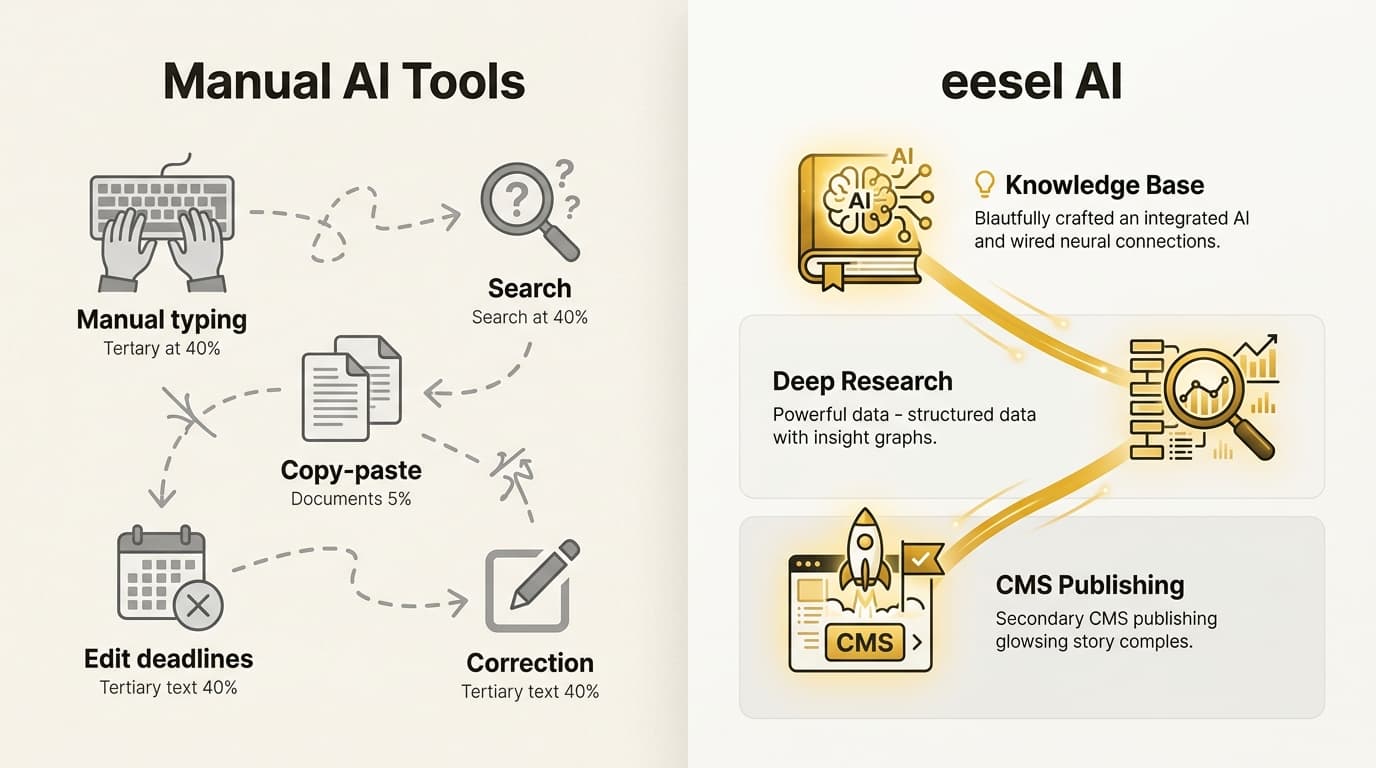 Transitioning from manual prompting to an integrated AI teammate like eesel AI automates the entire research and publishing lifecycle.