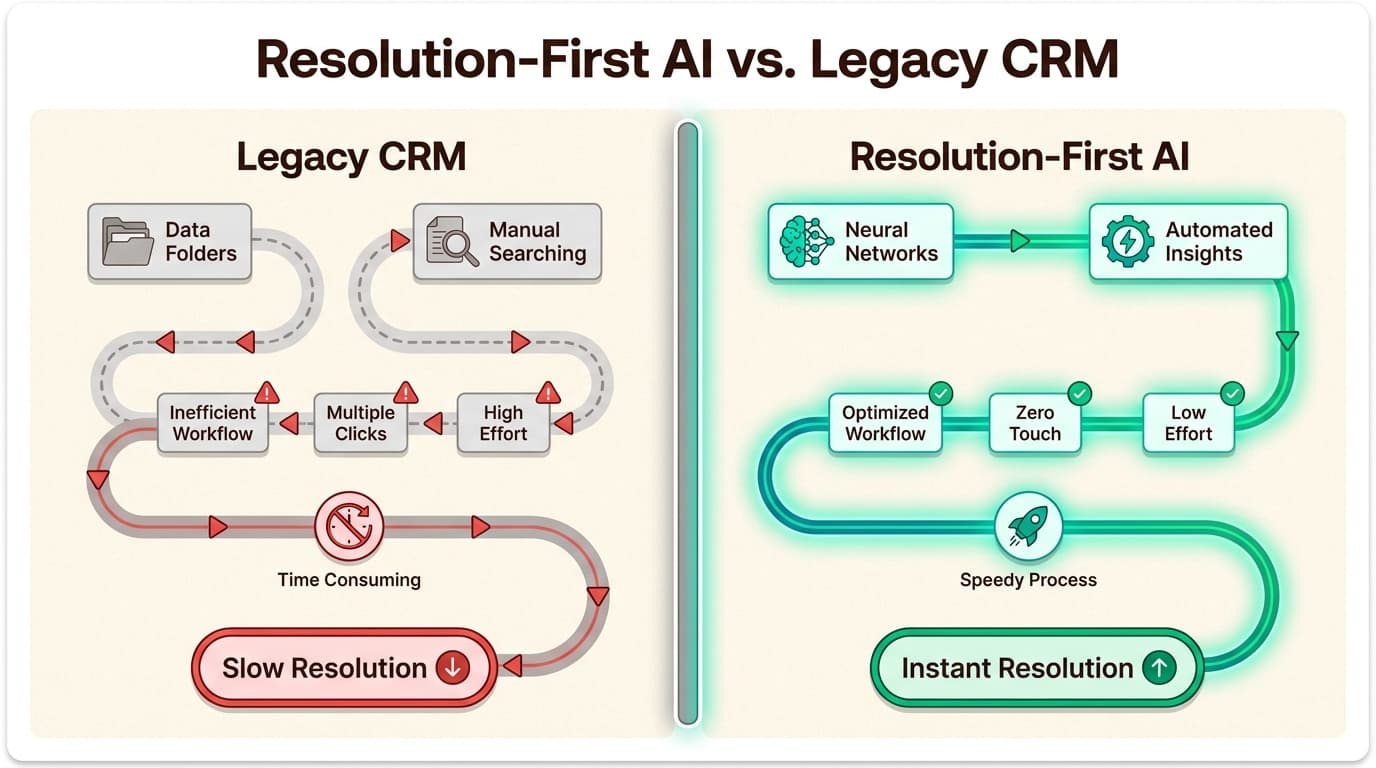 Resolution-first workflows prioritize immediate agent action over complex, manual data navigation.