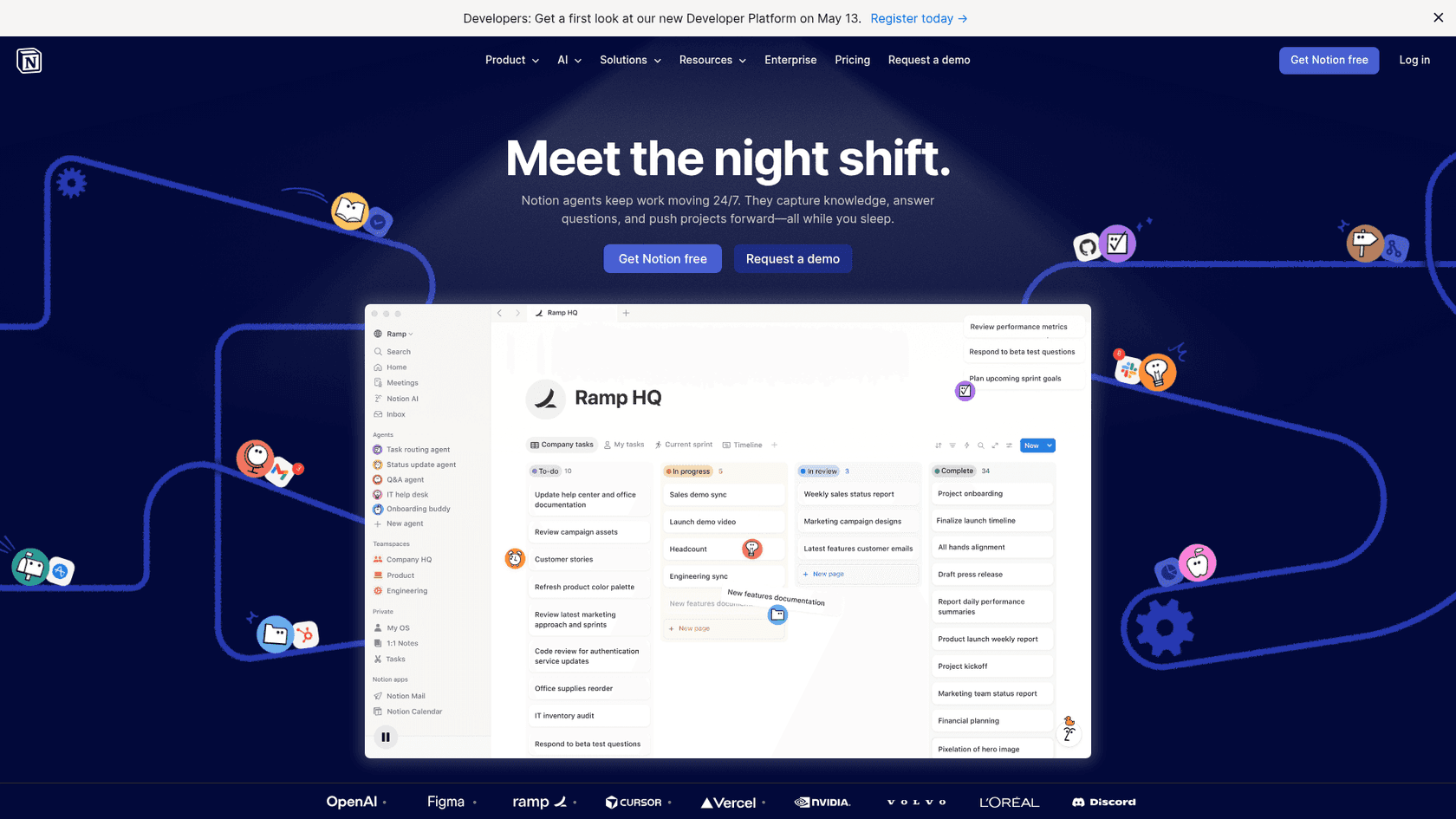 Notion's project management landing page